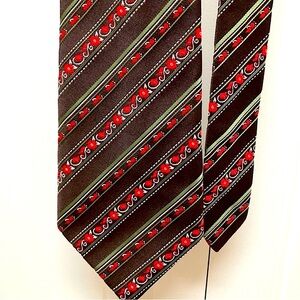 Trevira vintage kipper tie, diagonal stripes, brown, green & red, 50 1/2”